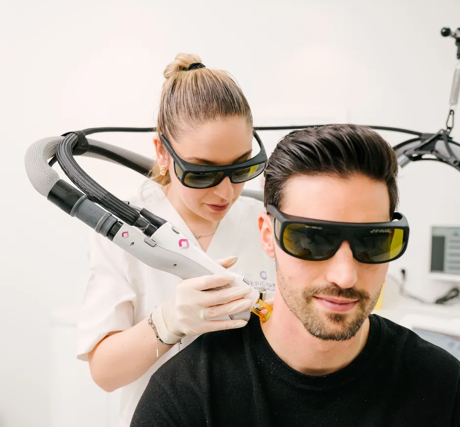 Etapa 4: aplicação do laser com óculos de proteção