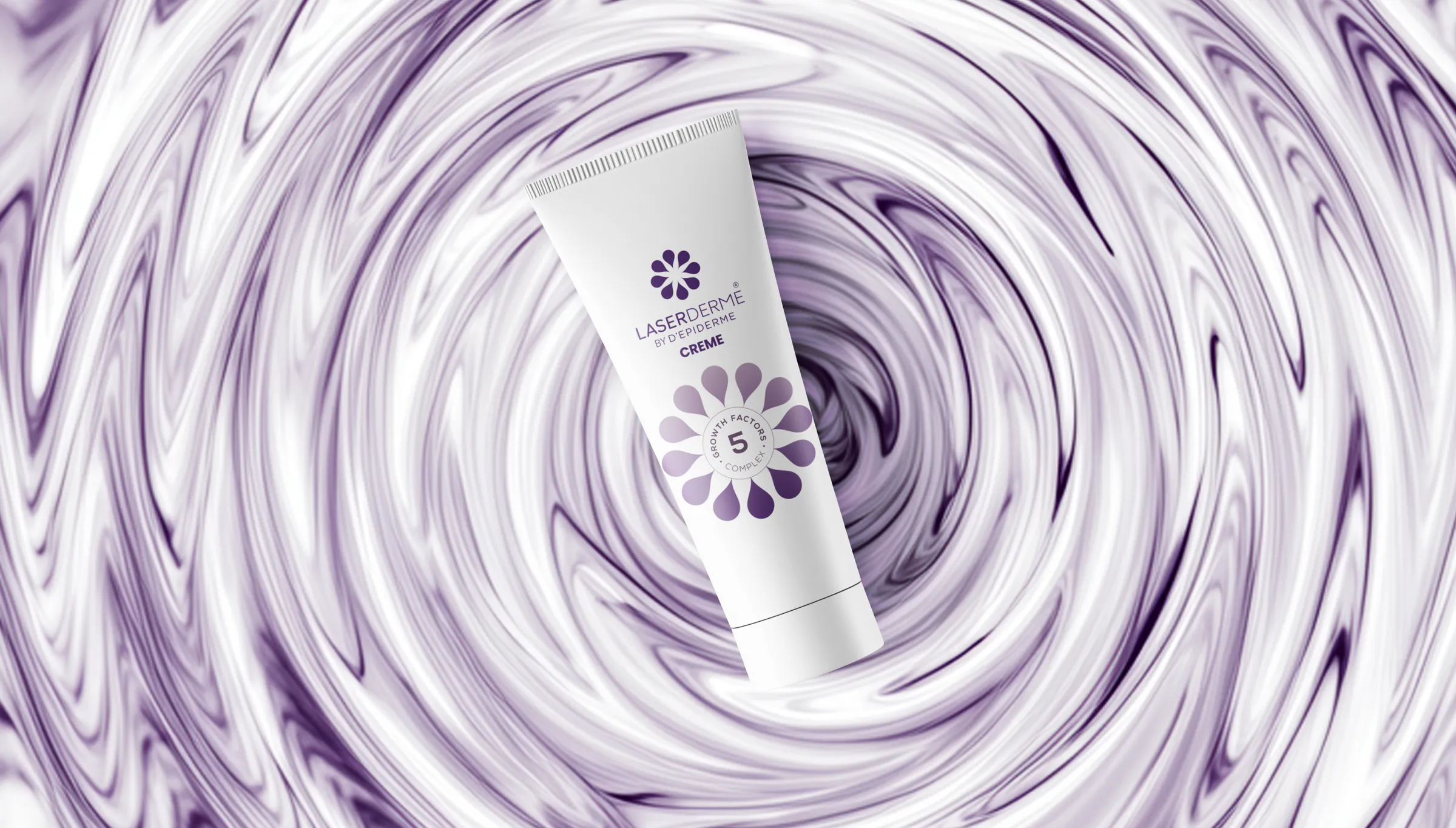 Bisnaga de Laserderme sobre um fundo de creme em espiral